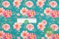 Preview: Sweat Stoff Blumen rosa pink auf grün