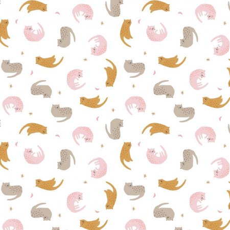Baumwollstoff Katzen rosa gelb beige
