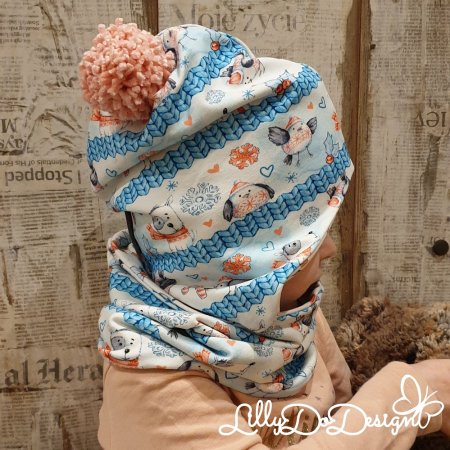 Preview: Sweat Stoff little Winter - Hund mit Vogel