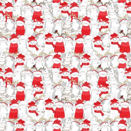 Baumwollstoff Katzen als Nikolaus