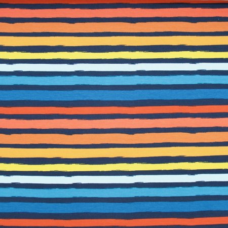 Preview: French Terry  STRIPES Blockstreifen blau rot gelb Sweat