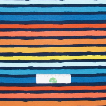 Preview: French Terry  STRIPES Blockstreifen blau rot gelb Sweat