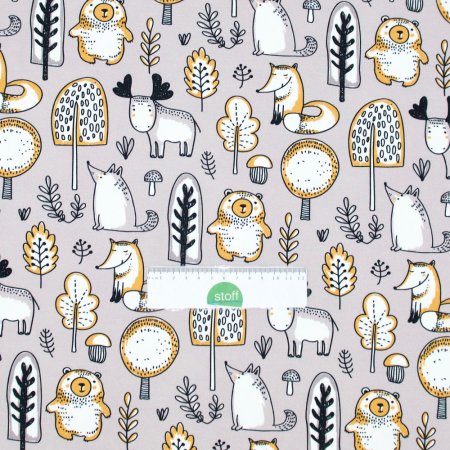 Preview: French Terry Eigenproduktion Waldfreunde Gelb weiß auf grau