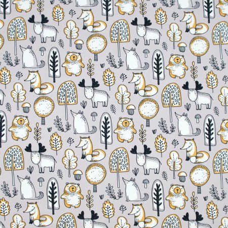 Preview: French Terry Eigenproduktion Waldfreunde Gelb weiß auf grau