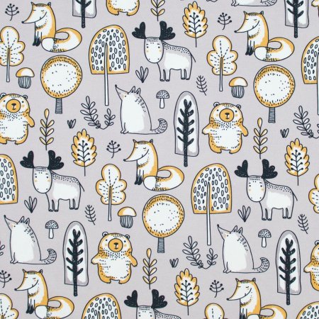 Preview: French Terry Eigenproduktion Waldfreunde Gelb weiß auf grau