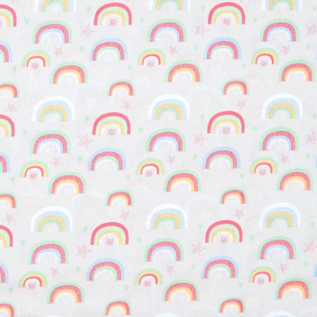Preview: Cretonne Regenbogen auf grau