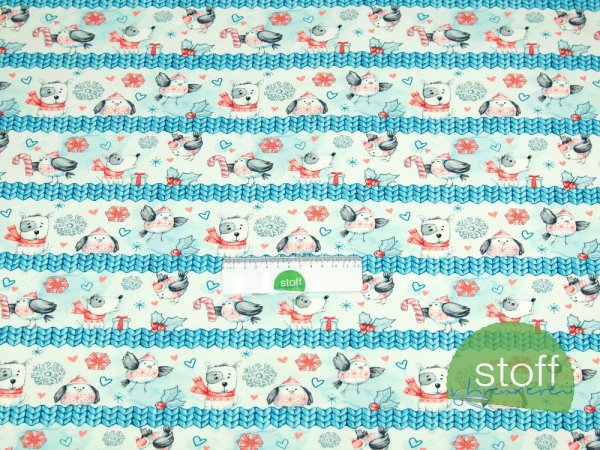 Preview: Sweat Stoff little Winter - Hund mit Vogel