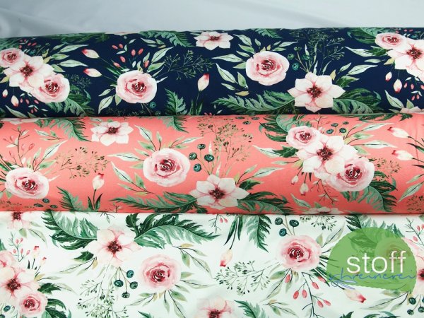 Preview: Jersey rosa Japanrose (Eustoma) auf coral