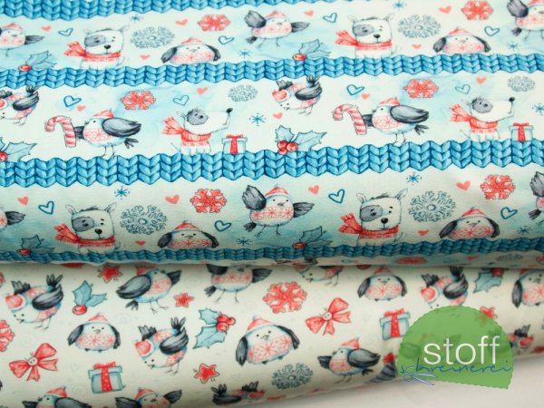 Preview: Sweat Stoff little Winter - Hund mit Vogel