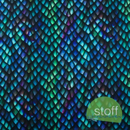 Preview: Jersey Eigenproduktion Drachenschuppen blau grün