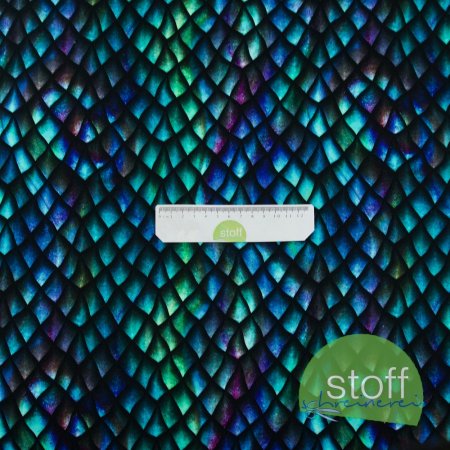 Preview: Jersey Eigenproduktion Drachenschuppen blau grün