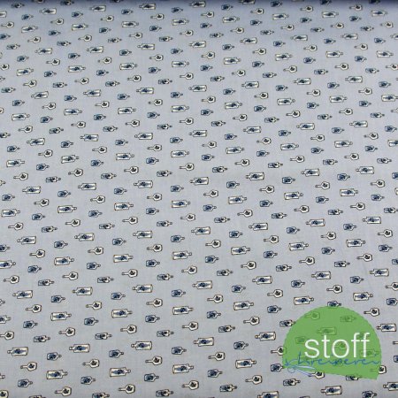 Baumwollstoff Bottle Anchor - Flaschenanker blau