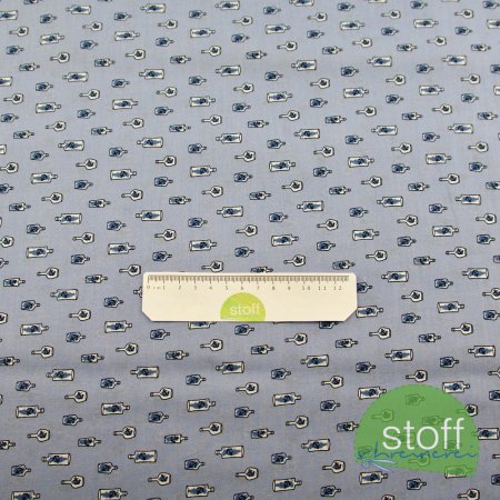 Baumwollstoff Bottle Anchor - Flaschenanker blau