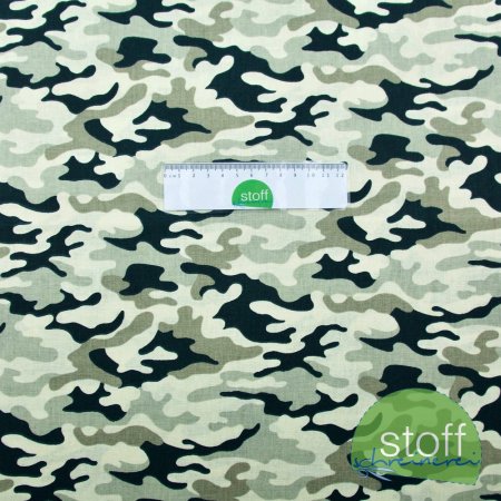Preview: Baumwollstoff Camouflage beige sand schwarz