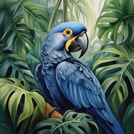 Velours-Panel tropische Blätter & blauer Ara