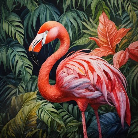 Samt Panel tropische Blätter & Flamingo