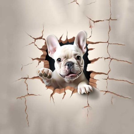 Velour Panel „durch die Wand „ franz. Bulldogge - weiß