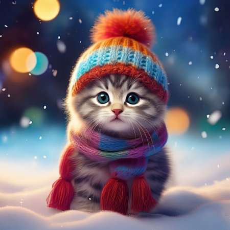 Samt-Panel Katze mit Wintermütze