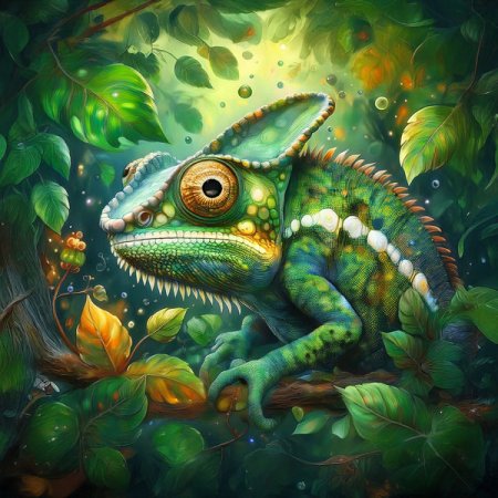 Samt-Panel Dschungelblick Chamäleon