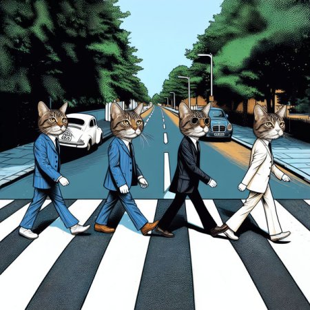 Samt-Panel Katzen "Abbey Road"