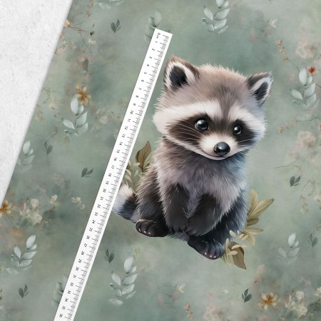 Preview: French Terry Panel Frühlingswald Waschbär
