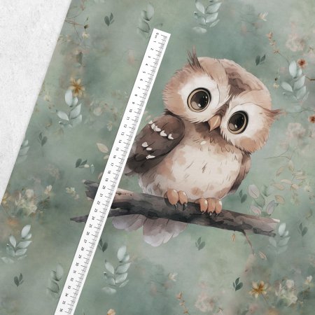 Preview: French Terry Panel Frühlingswald Eule