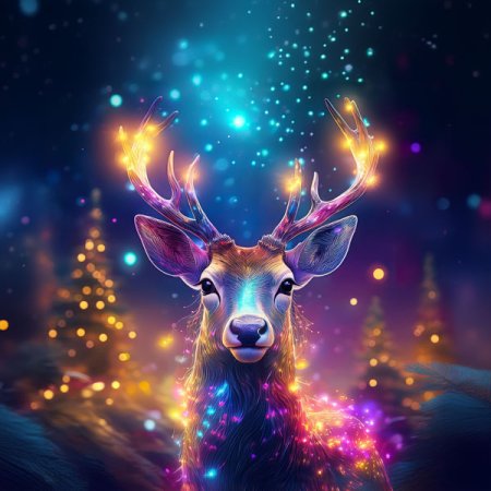 Samt Panel magischer Hirsch neon 3