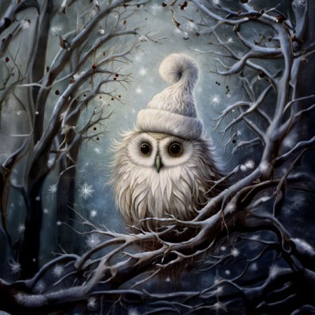 Velours-Panel "Schneeeule im Wald"