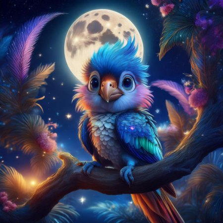 Velour Panel Mondbild Papagei