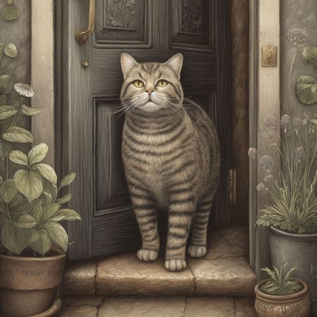 Samt-Panel Katze im Türrahmen