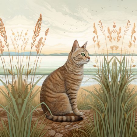 Samt-Panel Katze am See