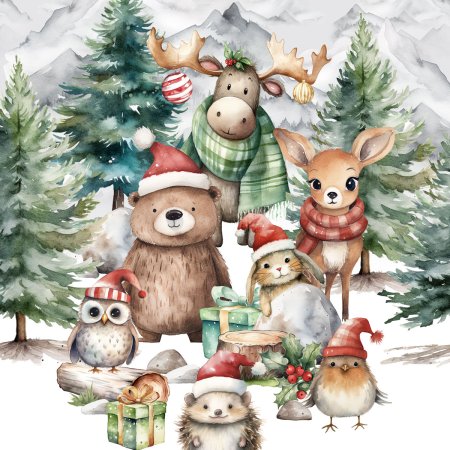 Baumwoll - Panel S "Winter Weihnacht im Wald"