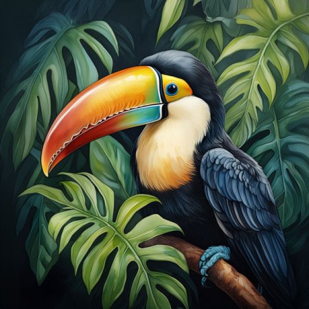 Velours-Panel tropische Blätter & Tucan