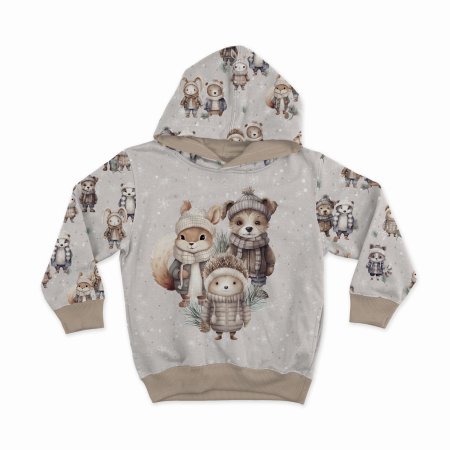 Preview: French Terry "Winter Waldtiere" auf creme