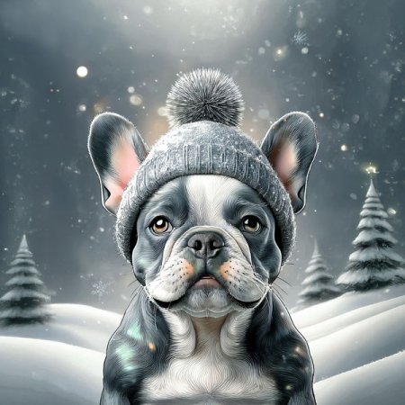 Samt-Panel Winter Silber Englische Bullogge