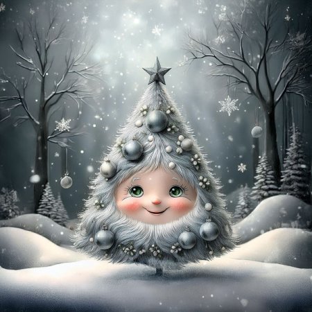 Samt-Panel Winter Silber Tannenbaum