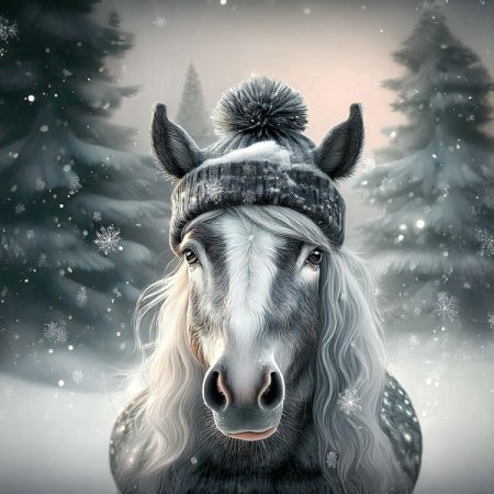 Samt-Panel Winter Silber Pferd