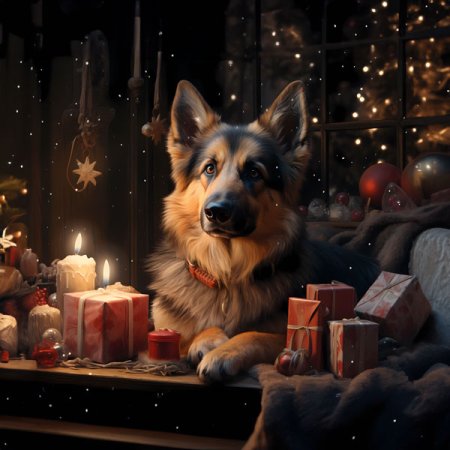 Samt-Panel Weihnachten Schäferhund
