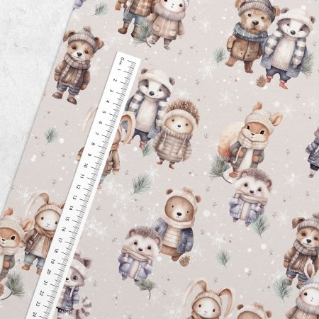 Preview: French Terry "Winter Waldtiere" auf creme