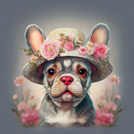 Velour Panel "Frühlingshut" franz. Bulldogge