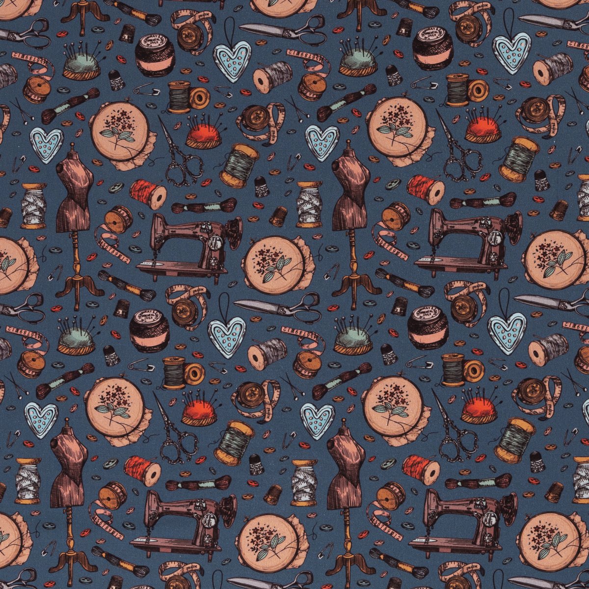 Baumwollstoff Kim Nähzeug navy Vintagelook von Swafing