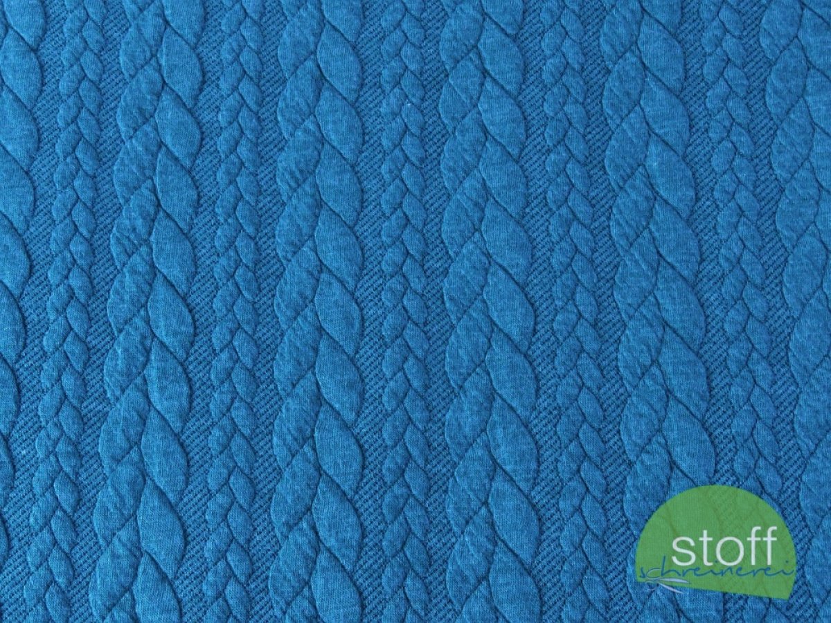 Strickstoff Zopfmuster Uni petrol