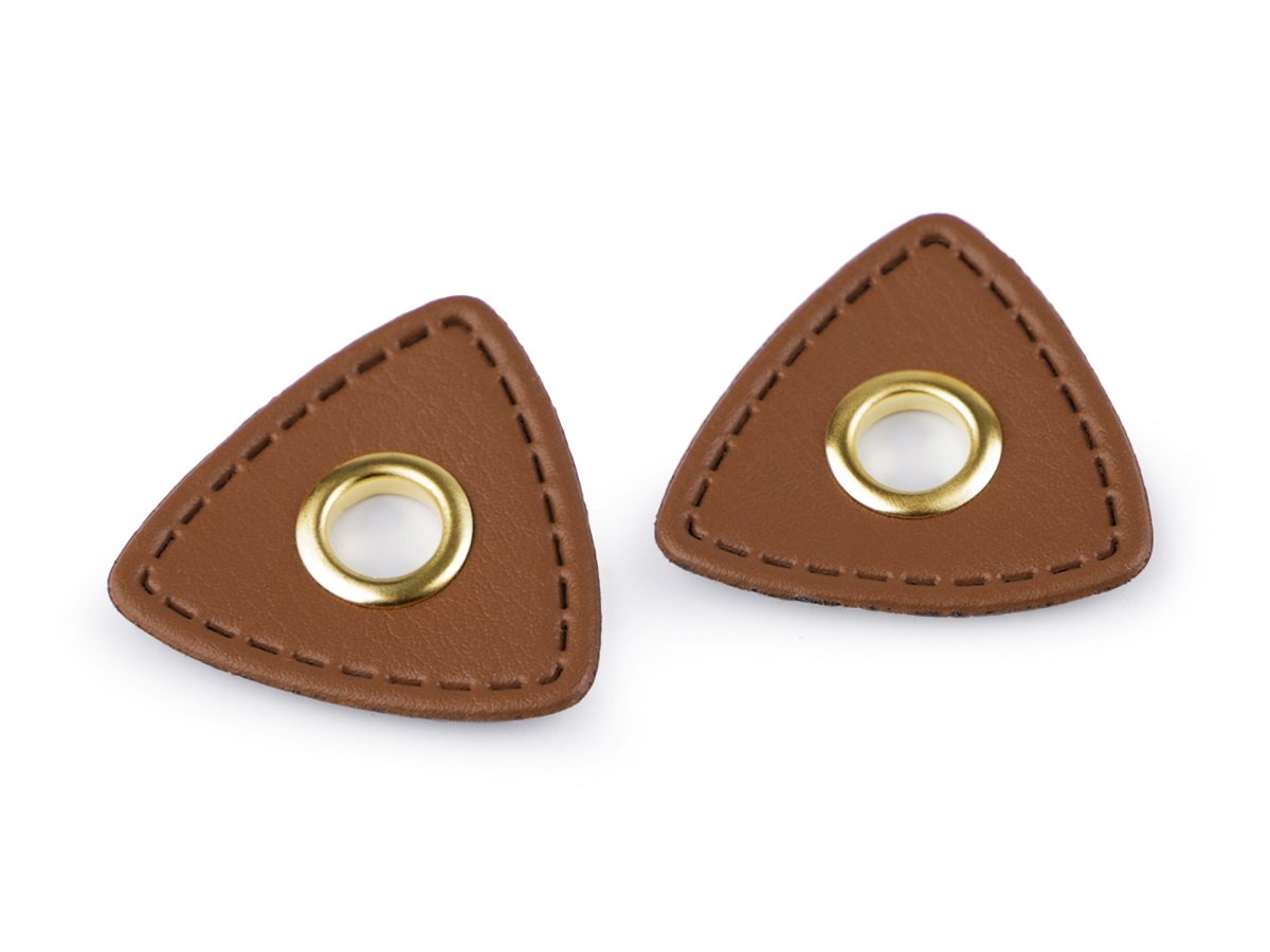 2 Ösen Patch "Dreieick" 8mm Kunstleder hellbraun