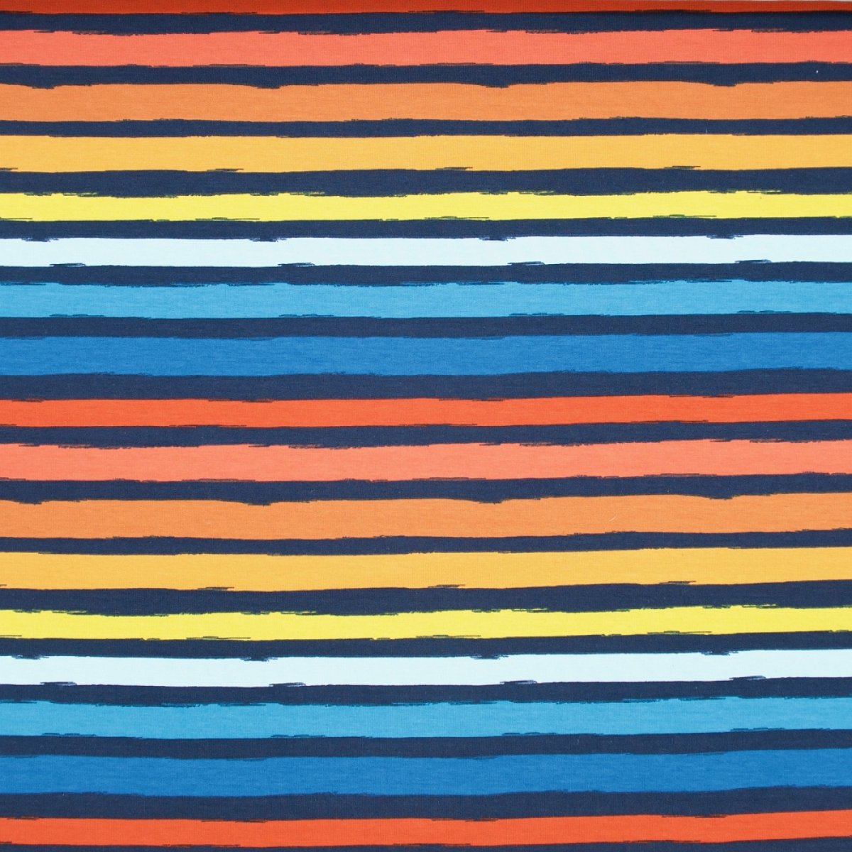 French Terry  STRIPES Blockstreifen blau rot gelb Sweat