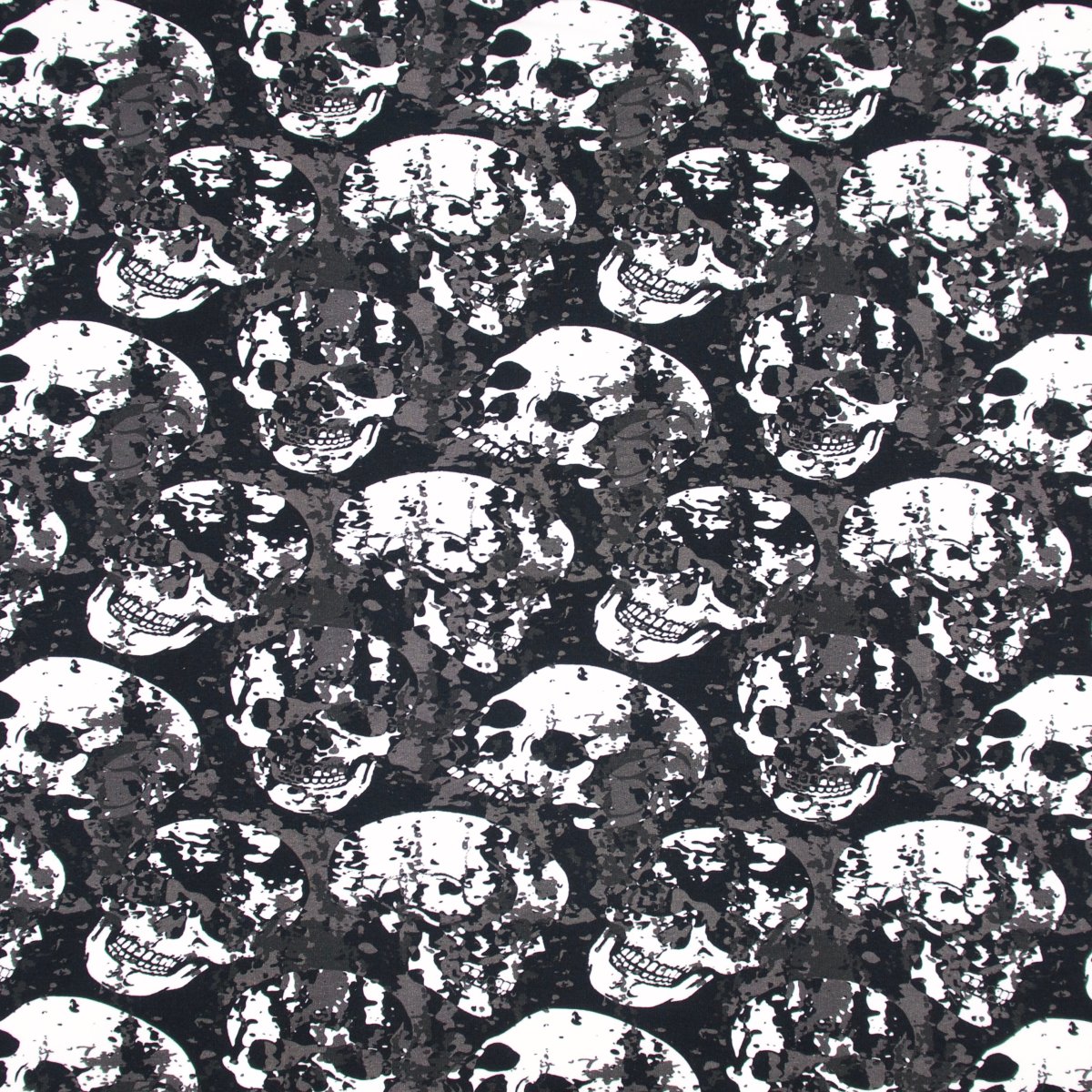 French Terry – Black & White Skulls Totenkopf