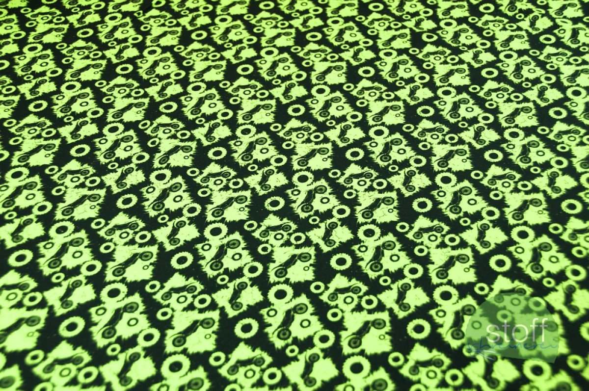 Jersey Stoff Motorrad neongelb auf schwarz