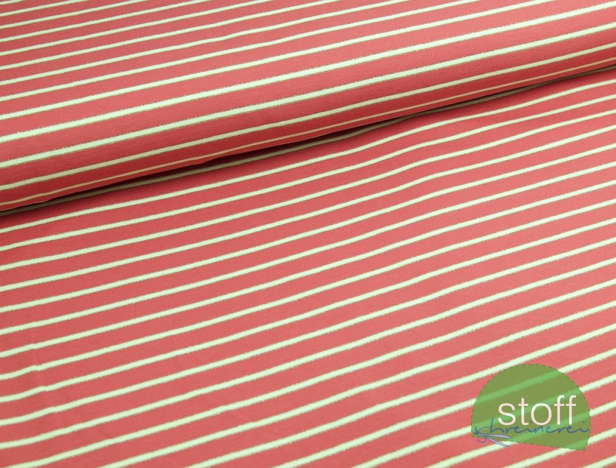 French Terry Lurex Stripe - Glitzer Streifen creme indischrot