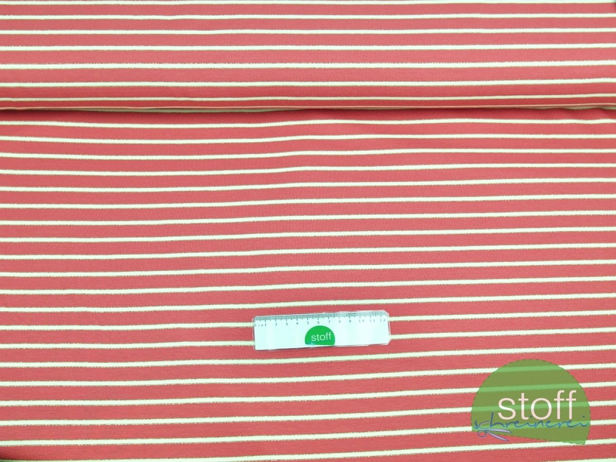 French Terry Lurex Stripe - Glitzer Streifen creme indischrot