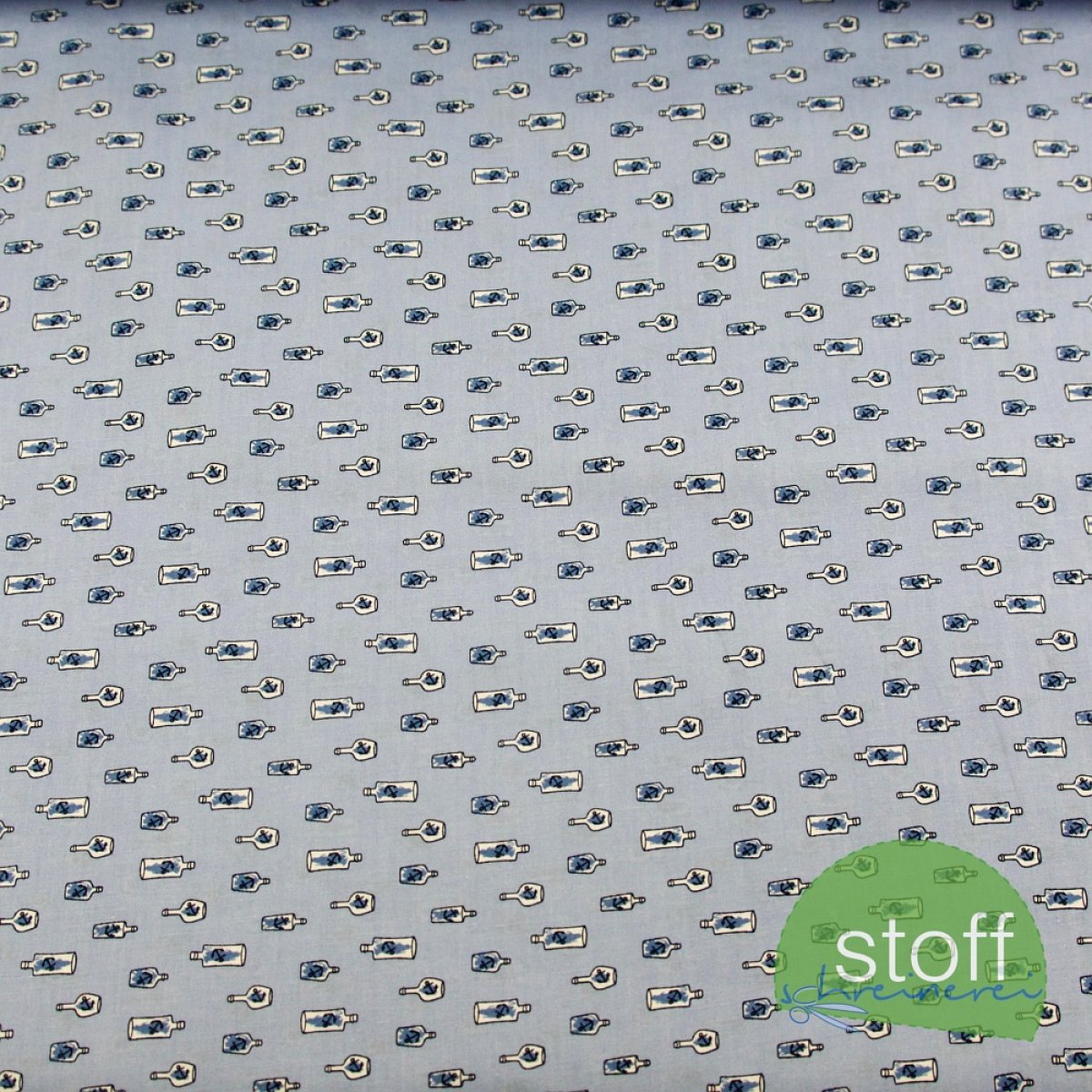 Baumwollstoff Bottle Anchor - Flaschenanker blau