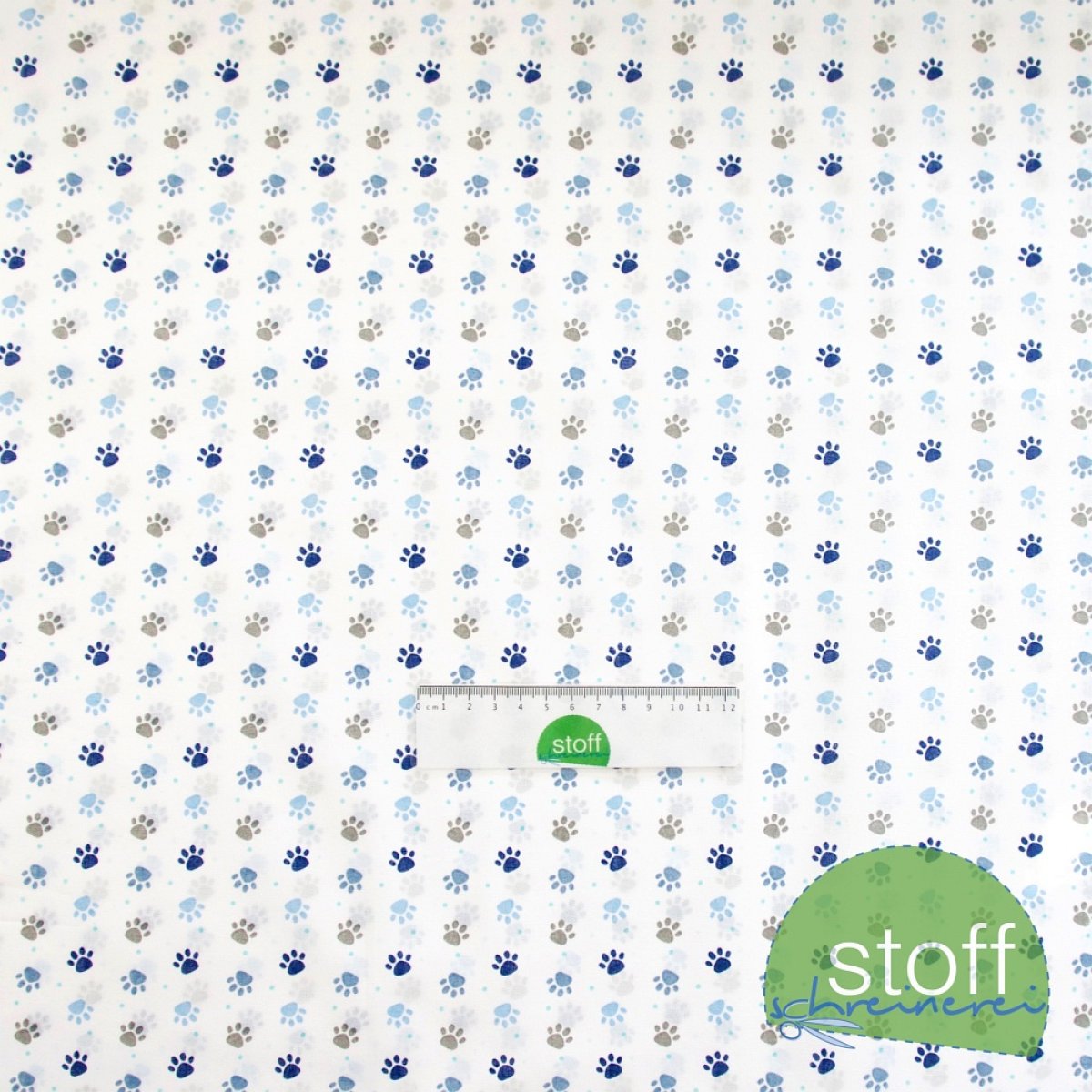 Baumwollstoff Patoune kleine Tatzen blau